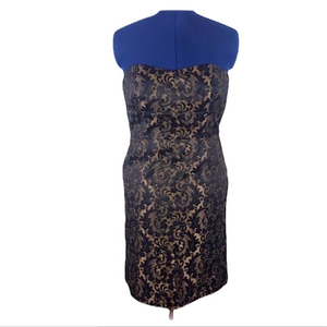 Ann Taylor Loft 8  strapless sweetheart neck gold/black brocade dress‎